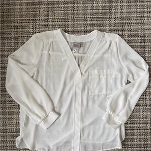 ASOS White V-Neck Long Sleeve Pocket Blouse
